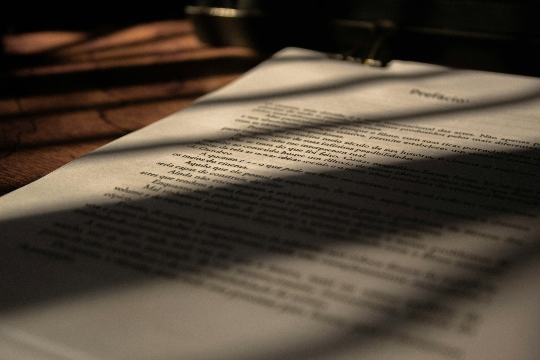 An open page on a wooden table